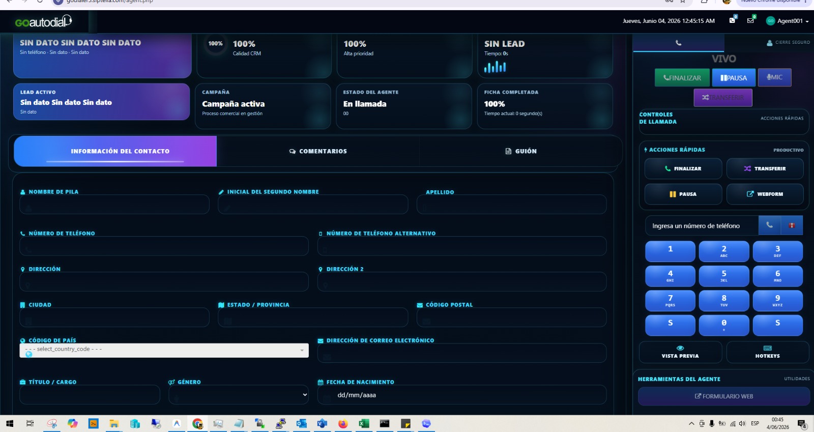 Gestión de agente y controles de llamada