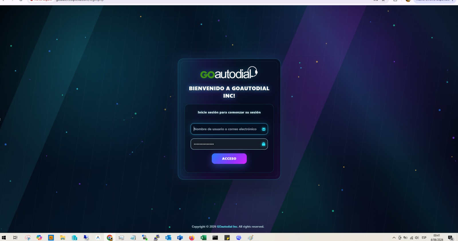 Login corporativo GOautodial WebRTC